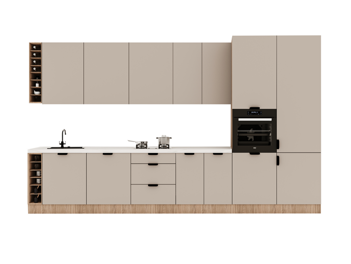 Küchenzeile 395 cm Ohne Arbeitsplatte Küchenschränke Küchenblock , Sorento KS10-M395 ,Beige/Sonoma Eiche