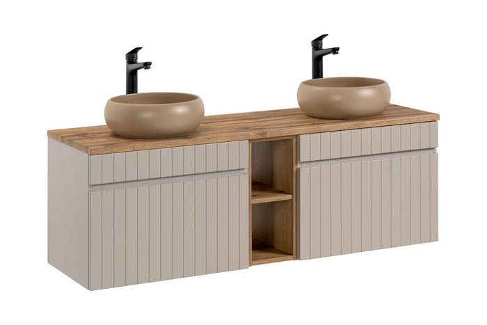 Badmöbel-Set BM40 - Iconic Cashmere I - Kaschmir Matt / Coast Evoke Eiche