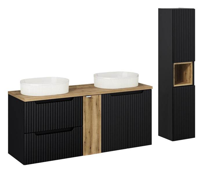 Badmöbel-Set BM50 - Nova Black N - Schwarz/ Evoke Eiche
