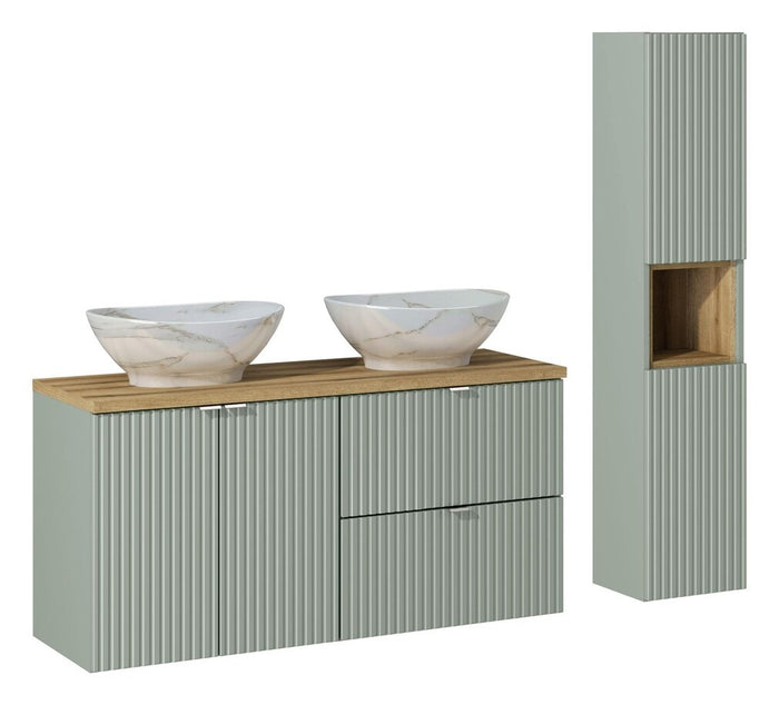 Badmöbel-Set BM71 - Line Reed Green L - Schilfgrün / Coast Evoke Eiche
