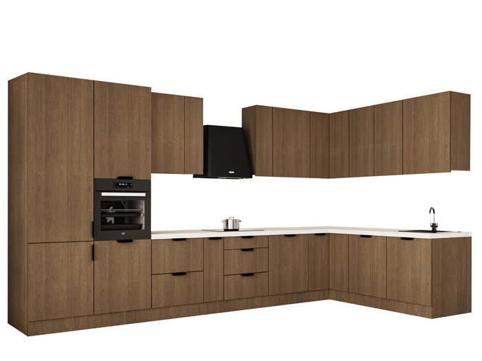 Winkelküche 405 x 205 cm Viel Stauraum Küchenzeile Küchenblock Ohne E-Geräten Einbauküche, Sorento KS5-M405 Dunkle Eiche