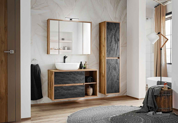 Badmöbel-Set BM12 - Hampton H - Huton Oak / Dark Concrete