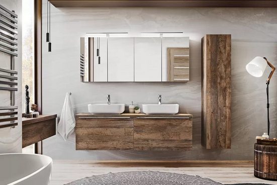 Badmöbel - Einzigartiges und elegantes Design, passend für jedes Badezimmer(Komplett Set, 6-St., Premium - Santa Fe Oak II) - Milaros Markt
