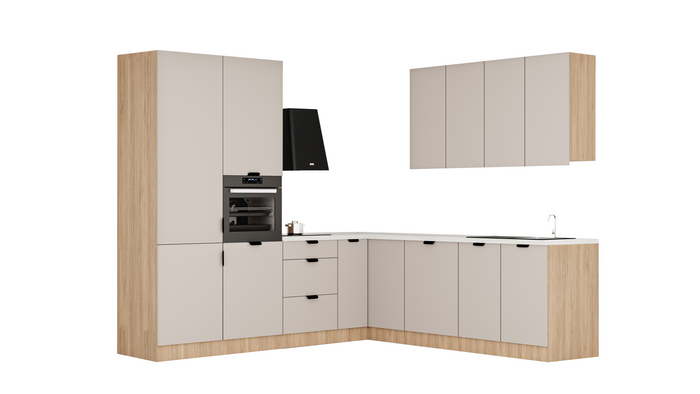Winkelküche 265 x 225 cm Eckküche Ohne Arbeitsplatte Einbauküche L küche , Sorento KS15-M265 , Beige / Sonoma Eiche