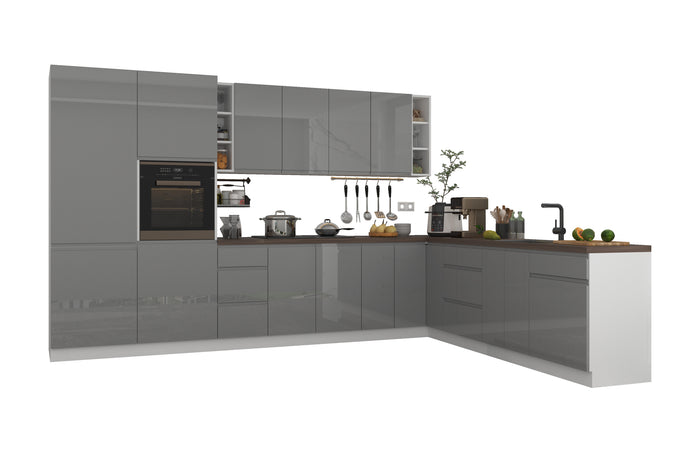 Winkelküche - Aspen KA4-M350 - Grau / Hochglanz