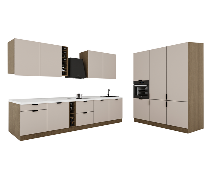 Küchenzeile 315x180 cm Einbauküche Ohne Arbeitsplatte Küchenschränke Küchenblock , Sorento KS14-M314 ,Beige / Dunkle Eiche