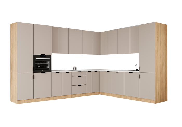 Winkelküche 345 x 285 cm Ohne Arbeitsplatte Eckküche Einbauküche , Sorento KS12-M345 , Beige/Sonoma Eiche