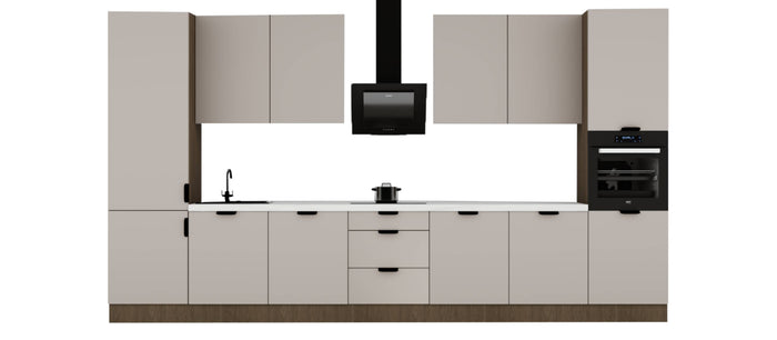 Küchenzeile 420 cm Küchenblock Einbauküche Ohne Arbeitsplatte , Sorento KS7-M420 , Beige/Dunkle Eiche