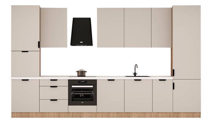 Küchenzeile 400 cm Küchenblock Einbauküche Ohne Arbeitsplatte , Sorento KS9-M400 , Beige/Sonoma Eiche