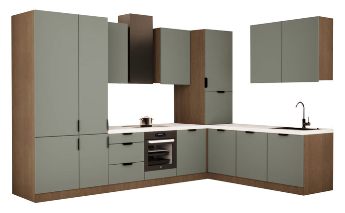 Winkelküche - Sorent KS4-M340 - Grün / Dunkle Eiche