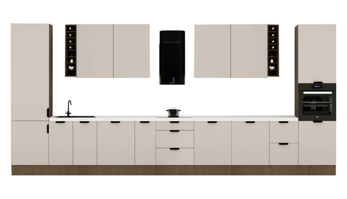 Küchenzeile 515 cm Einbauküche Küche ohne Arbeitsplatte Küchenmöbel , Sorento KS6-M515, Beige/Dunkle Eiche