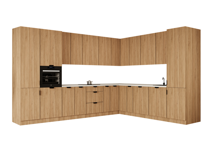 Winkelküche 345 x 285 cm Ohne Arbeitsplatte Eckküche Einbauküche , Sorento KS12-M345 , Sonoma Eiche