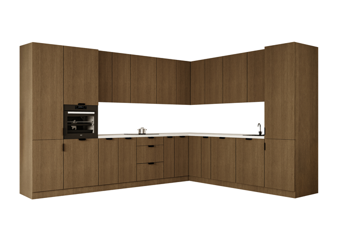 Winkelküche 345 x 285 cm Ohne Arbeitsplatte Eckküche Einbauküche , Sorento KS12-M345 , Dunkle Eiche