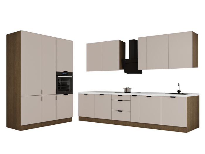 Küchenzeile 320x160 cm Küchenschränke Einbauküche Küchenblock Ohne Arbeitsplatte , Sorento KS13-M320 ,Beige/Dunkle Eiche