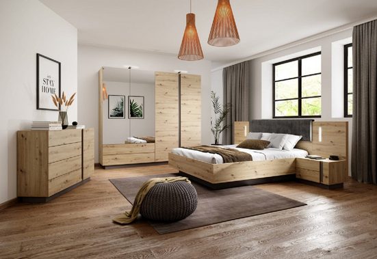 Schlafzimmer in natürlicher Eleganz: Die perfekte Kombination aus Eiche und Graphit