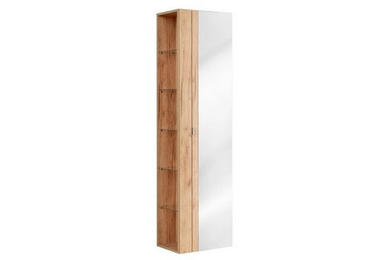 Badezimmer Hochschrank - Capri Oak - Eleganter Stauraum mit Spiegel. - Milaros Markt