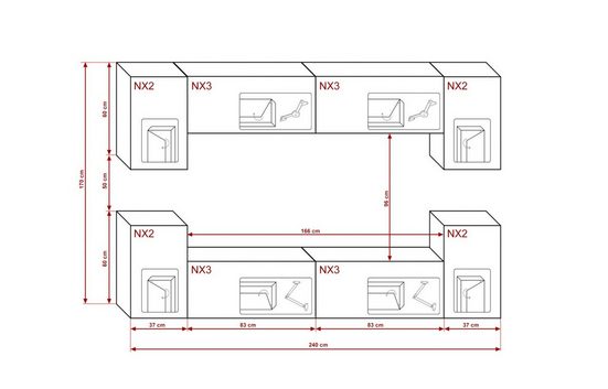 Wohnwand - Eine warme und moderne Note im Wohnzimmer, (Komplett Set, 8-St., Premium - KAWIS KAWI1) - Milaros Markt