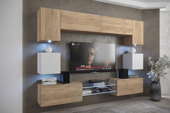 Wohnwand - Smart gestaltete Wohnwand, (Komplett Set, 10-St., Premium - ANX1) - Milaros Markt