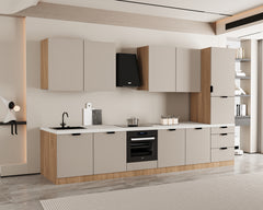Küchenzeile 360 cm Küchenblock Einbauküche Ohne Arbeitsplatte , Sorento KS8-M360 , Beige/Sonoma Eiche