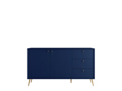 Wohnzimmer-Set ROSVIA – 5-teilig mit Vitrine, 2 Sideboards, TV-Lowboard und Couchtisch – Vitrine wahlweise mit oder ohne Beleuchtung – Dunkelblau