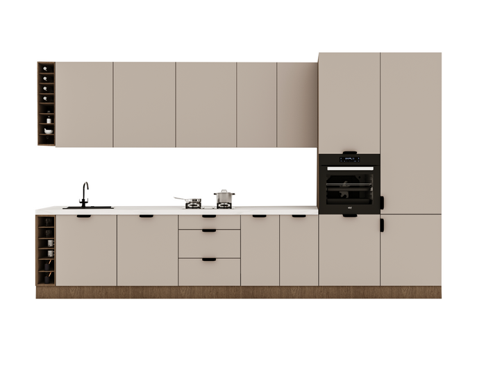 Küchenzeile 395 cm Ohne Arbeitsplatte Küchenschränke Küchenblock , Sorento KS10-M395 ,Beige/Dunkle Eiche