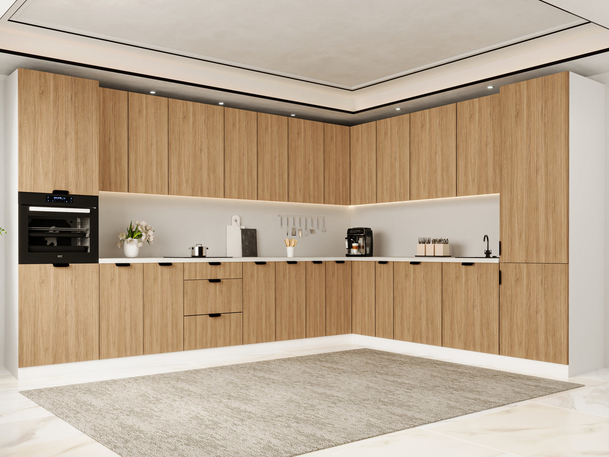 Winkelküche 385 x 285 cm Ohne Arbeitsplatte Eckküche Einbauküche , Sorento KS11-M385 , Sonoma Eiche/Weiß