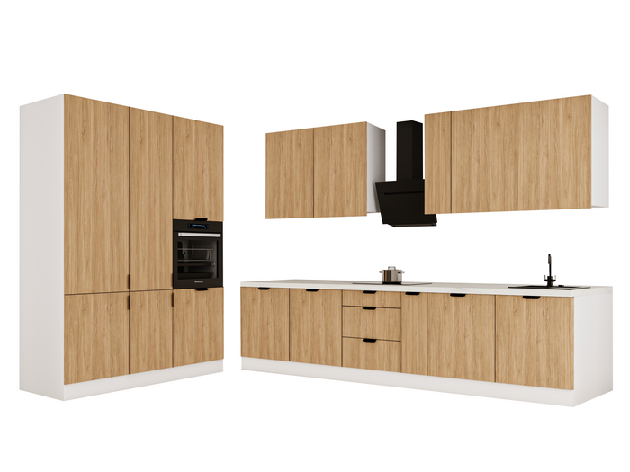 Küchenzeile 320x160 cm Küchenschränke Einbauküche Küchenblock Ohne Arbeitsplatte , Sorento KS13-M320 , Sonoma Eiche/Weiß
