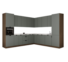 Winkelküche 345 x 285 cm Ohne Arbeitsplatte Eckküche Einbauküche , Sorento KS12-M345 , Grün / Dunkle Eiche