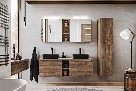 Badezimmer Hängeschrank - Santa Fe Oak - Durchdachtes Design für effektiven Stauraum. - Milaros Markt