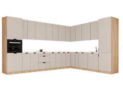 Winkelküche 385 x 285 cm Ohne Arbeitsplatte Eckküche Einbauküche , Sorento KS11-M385 , Beige/Sonoma Eiche