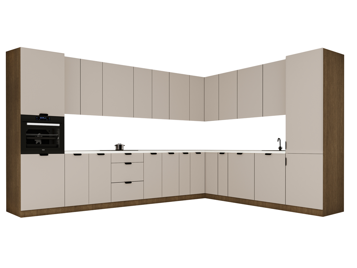 Winkelküche 385 x 285 cm Ohne Arbeitsplatte Eckküche Einbauküche , Sorento KS11-M385 , Beige/Dunkle Eiche