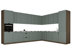 Winkelküche 385 x 285 cm Ohne Arbeitsplatte Eckküche Einbauküche , Sorento KS11-M385 , Grün/Dunkle Eiche