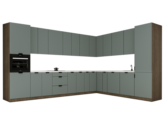 Winkelküche 385 x 285 cm Ohne Arbeitsplatte Eckküche Einbauküche , Sorento KS11-M385 , Grün/Dunkle Eiche