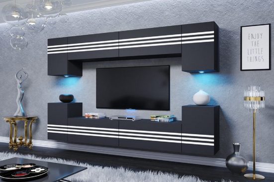 Wohnwand - Design das Eleganz und Funktion vereint, (Komplett Set, 8-St., Premium - CEREO CE1) - Milaros Markt