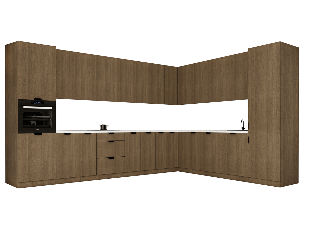 Winkelküche 385 x 285 cm Ohne Arbeitsplatte Eckküche Einbauküche , Sorento KS11-M385 , Dunkle Eiche