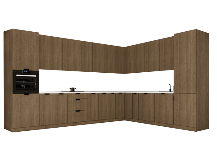 Winkelküche 385 x 285 cm Ohne Arbeitsplatte Eckküche Einbauküche , Sorento KS11-M385 , Dunkle Eiche
