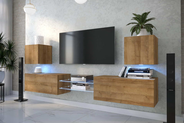 Wohnwand Zeitgemäßes Design in Premium-Qualität - Moderne Eleganz - Stimmungsvolle Beleuchtung - Milaros Markt