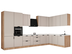 Winkelküche 405 x 205 cm Viel Stauraum Küchenzeile Küchenblock Ohne E-Geräten Einbauküche, Sorento KS5-M405 Beige / Sonoma Eiche