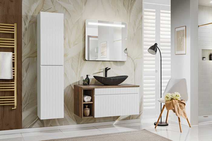 Badmöbel-Set BM62 - Iconic White I - Weiß / Santa Fe Vintage Oak
