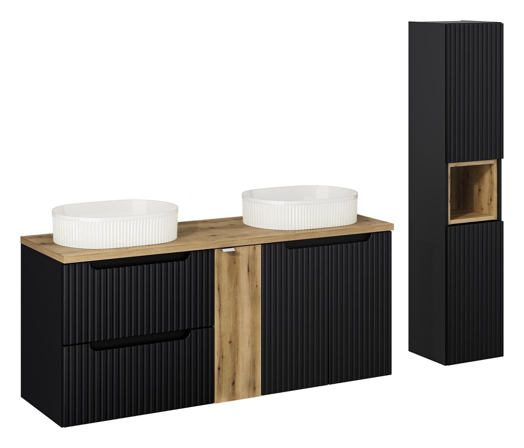 Badmöbel-Set BM50 - Nova Black N - Schwarz/ Evoke Eiche