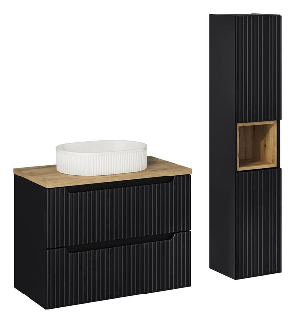 Badmöbel-Set BM59 - Nova Black N - Schwarz/ Coast Evoke Eiche