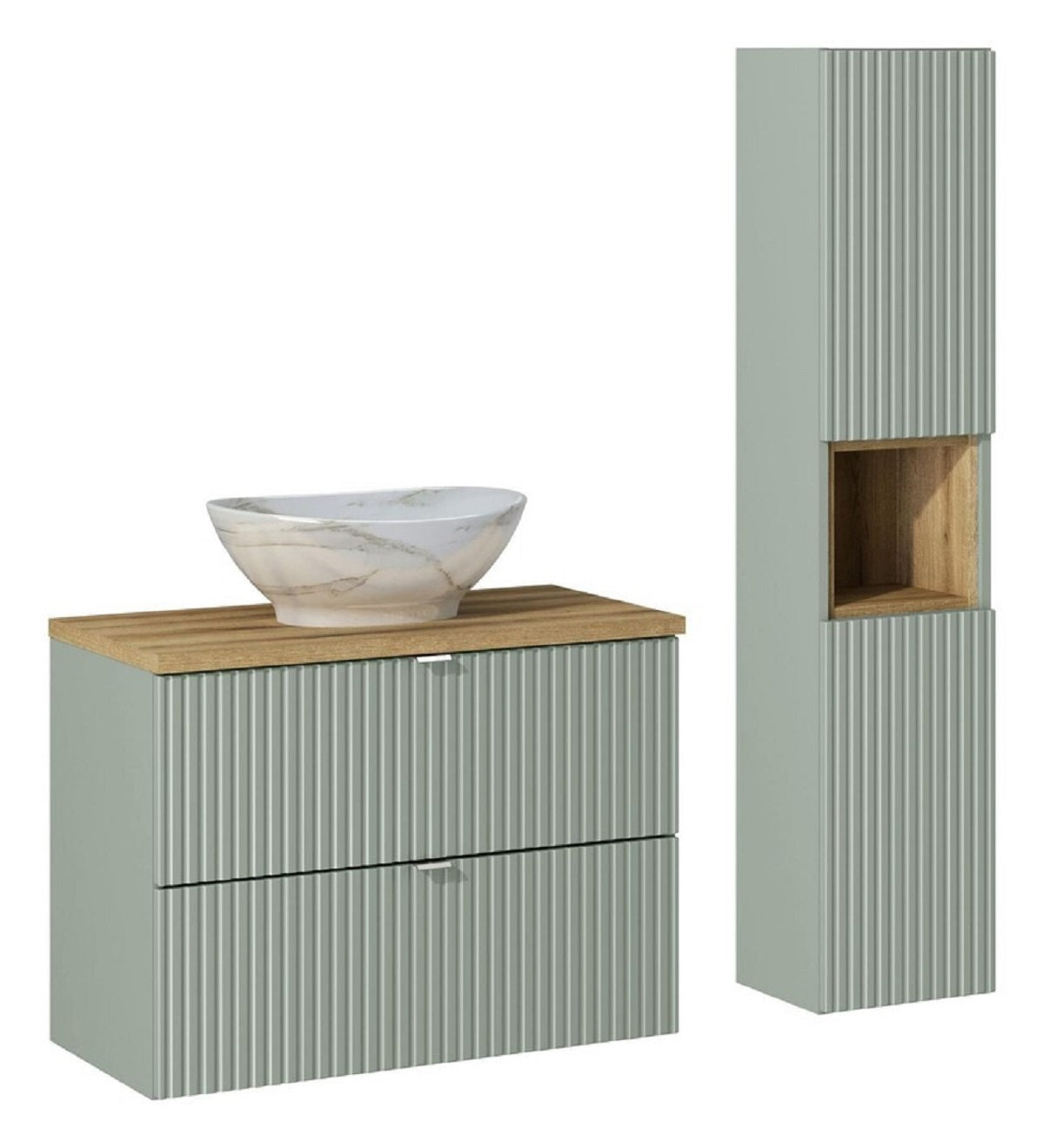 Badmöbel-Set BM74 - Line Reed Green L - Schilfgrün / Coast Evoke Eiche