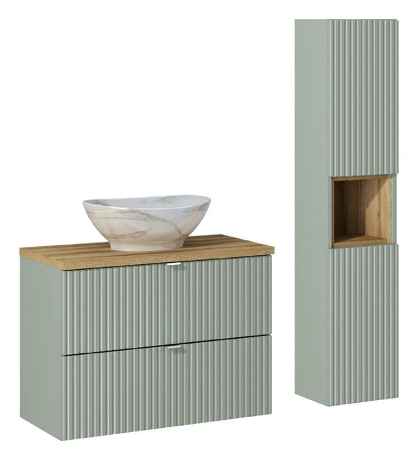Badmöbel-Set BM74 - Line Reed Green L - Schilfgrün / Coast Evoke Eiche