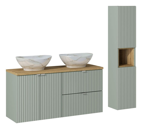 Badmöbel-Set BM71 - Line Reed Green L - Schilfgrün / Coast Evoke Eiche