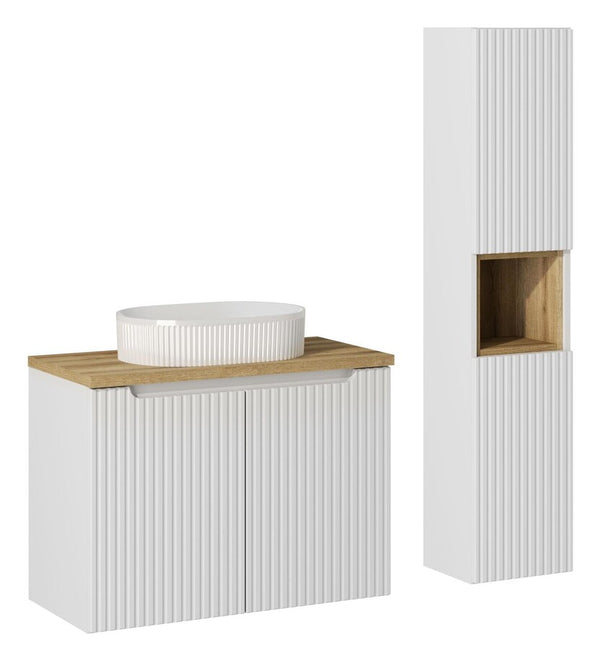 Badmöbel-Set BM31 - Nova White N - Weiß Matt/Coast Evoke Eiche