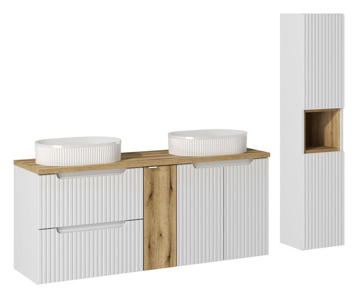 Badmöbel-Set BM29 - Nova White N - Weiß Matt/Coast Evoke Eiche