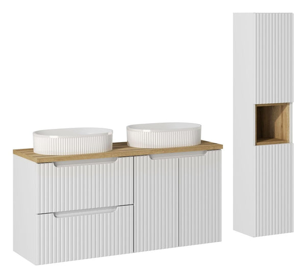 Badmöbel-Set BM24 - Nova White N - Weiß Matt/Coast Evoke Eiche