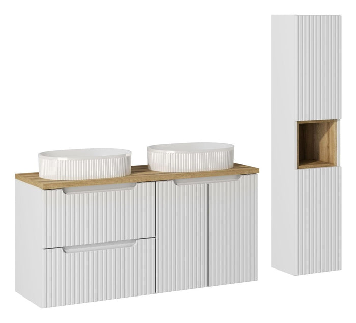 Badmöbel-Set BM24 - Nova White N - Weiß Matt/Coast Evoke Eiche