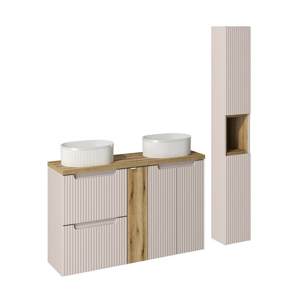 Badmöbel-Set BM140 - Nova Cashmere N - Kaschmir Matt / Coast Evoke Eiche