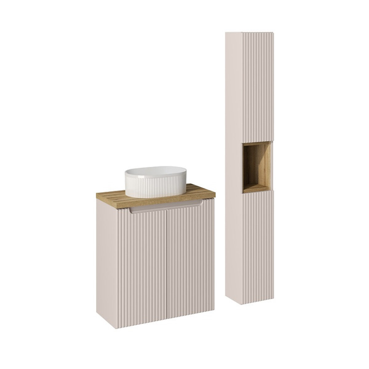 Badmöbel-Set BM144- Nova Cashmere N - Kaschmir Matt / Coast Evoke Eiche